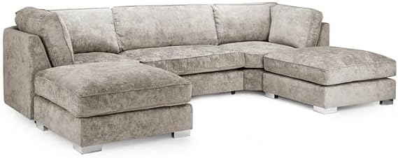 U Shaped Modern Sofa Set - Modular 6 Seater Sectional Couch - Bishop Large Corner High Back Sofa Couches - Comfy U Shape Settee with Moveable Footstool for Living Room Lounge (Alaska Mink, U Shape)