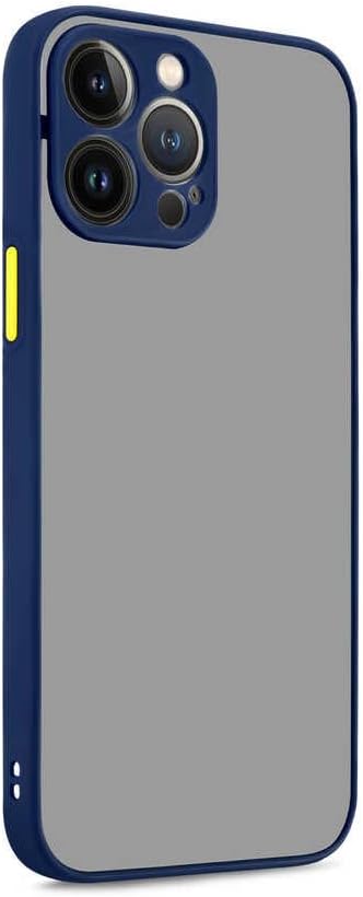 GGM GİYİM & AKSESUAR iPhone 14 Pro ile Uyumlu Arka Kısmı Mat Şeffaf Yapıya Sahip Kenarları Silikon Tpu Malzemeden Üretilmiş Renkli Tuşlara Sahip Kamera Korumalı Transparan Kılıf (Lacivert)