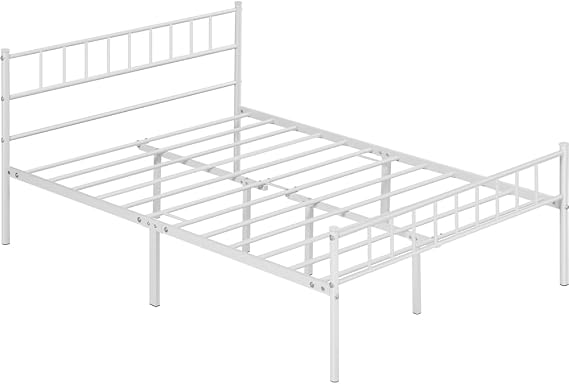 Yaheetech Bed Frame with Headboard for Mattress 140 x 200 cm White