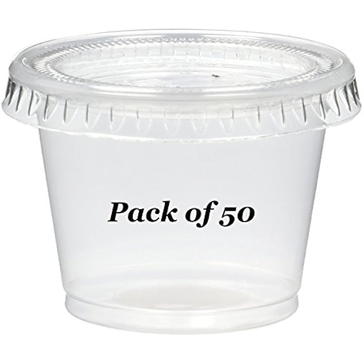 Plastic Disposable Portion Cups - Jello Shot Cup - The Perfect Souffle Cup 1 Ounce, Package of 50 Cups With Lids