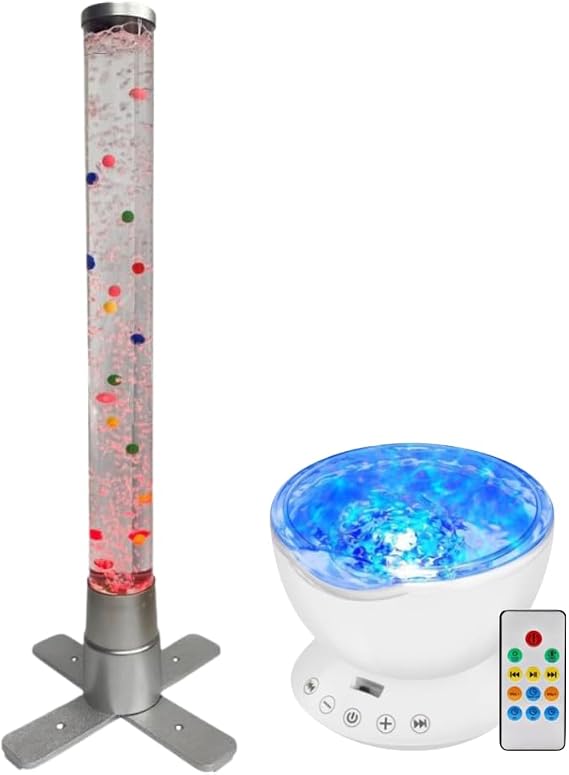 Playlearn Sensory Light 60cm Table Top Bead Bubble Tube -13cm Sensory Ocean Wave Projector Lamp Night Light w/Remote Control for Office,Living Room & Bedroom,Ideal for ADHD&Multi-Sensory Exploration [Energy Class C]