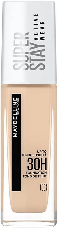 Maybelline New York Super Stay Active Wear, waterproof foundation with high coverage, long-lasting facial make-up, colour: No. 3 True Ivory (Light), 1 x 30 ml