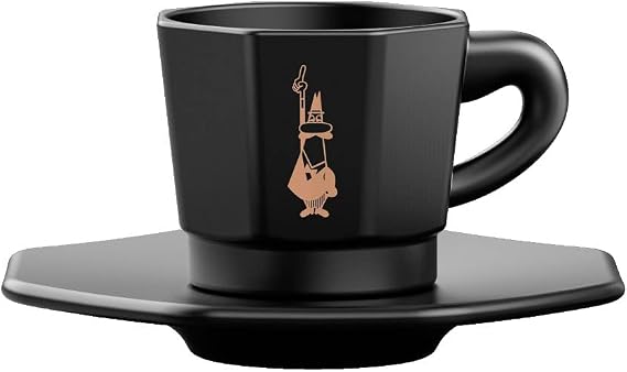Bialetti Octagonal Cups, Set of 4, Matte Black and Rose Gold, 75 ml, Not Dishwasher Safe