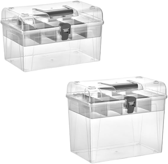 Multi-Purpose Portable Transparent Organizer Box with Adjustable Plastic Partition Makeup Hobby Storage Box Tool Container for Office Desk (Transparent, Set of 2)
