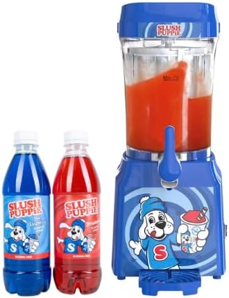 Slush Puppie Machine & 2-Pack Syrups Bundle. Includes Blue Raspberry & Strawberry Flavours. Glycerol Free.