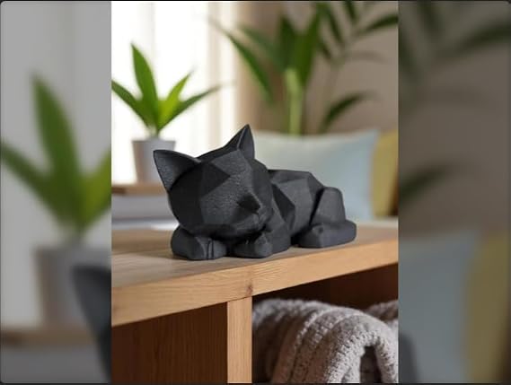 Sevimli Uyuyan Low-Poly Yavru Kedi Heykeli – Destek Gerektirmez, Modern Geometrik Dekoratif Figür - Cute Sleeping Low Poly Kitten (Support free)