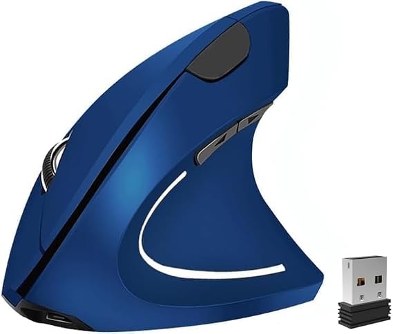 人間工学マウス ワイヤレス 充電式マウス 静音 手根管右手用 2.4GHz USB 垂直マウス ワイヤレス ノートパソコンなどに 3段階調節可能 800/1200/1600 DPI ブルー