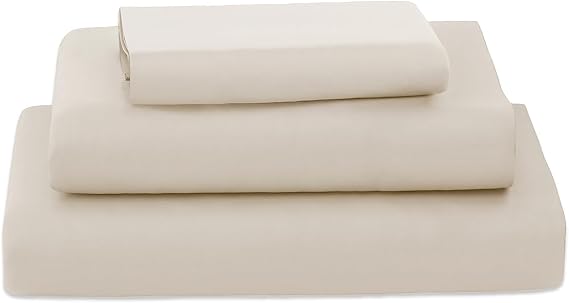 Poligino Bed Sheets 160 cm – 4 Piece Bedding Set – Fitted Sheets – Top Sheet – 2 Pillowcases 50 x 80 cm (Bed 160-160 x 190/200 cm, Beige)