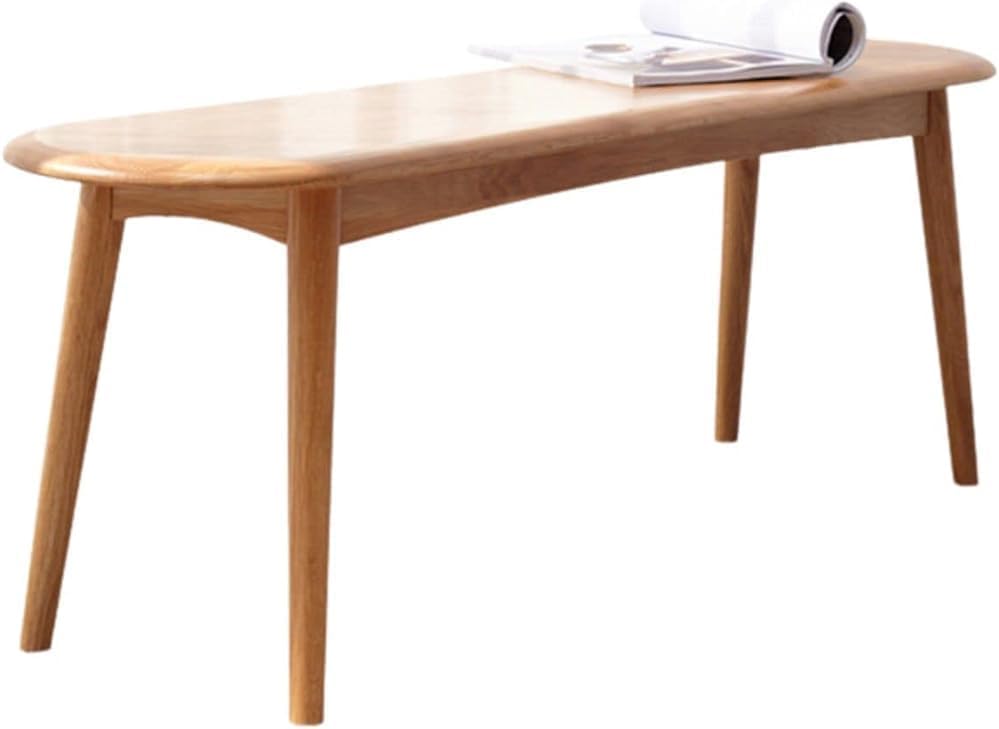 Solid Oak Wood Bench, Rounded Corner Baguette Shape Chair Surface Design, Entryway BenchDining BenchBedroom BenchSize:39.37inch,Color:Original Wood