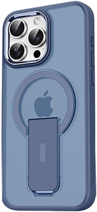 GGM GİYİM & AKSESUAR iPhone 14 Pro Max için Magsafe ile Uyumlu Arkası Mat Yapıya Metal Kamera Çerçeveli Ultra Güçlendirilmiş Açılır Stantlı Tork Kılıf (Lacivert)