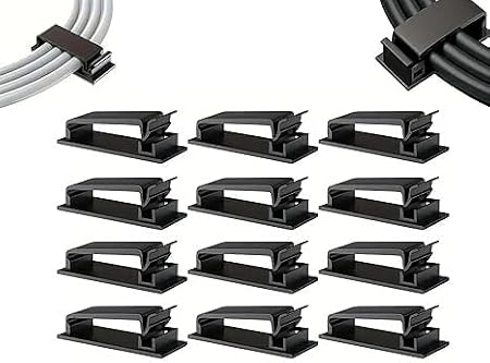 12 Adet Kablo Düzenleyici Klips – Güçlü Kendinden Yapışkanlı Kablo Tutucu – Masa Altı - Masa üstü ve Duvar Kablo Yönetimi – USB, Şarj, HDMI, Ethernet Kablosu ve Ofis Kabloları İçin Uygun 12’li Set