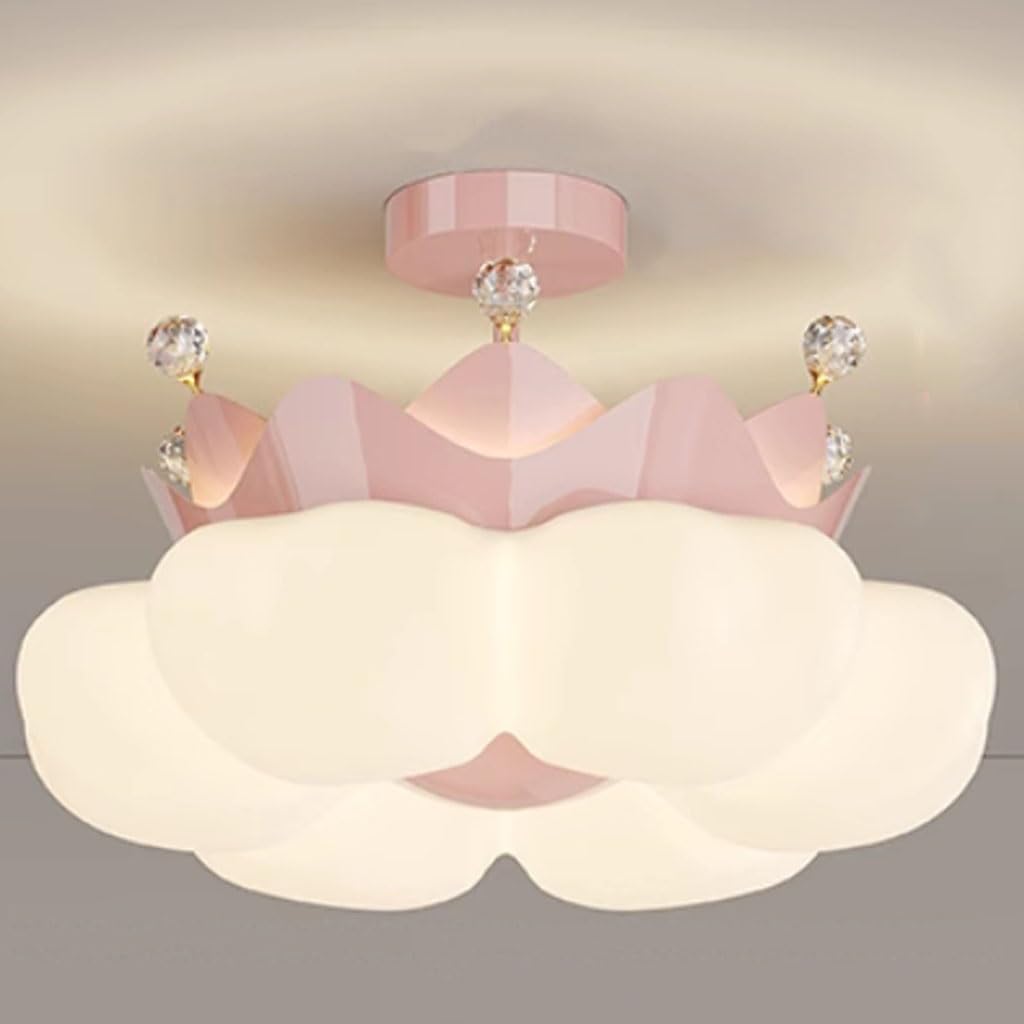 LED Dimmable Flush Mount Ceiling Light with Remote Control Creative Crown 66W Acrylic Shade Ceiling Children Lamp for Girls and Boys Room Children Nursery (Color:Pink/White(Pink)