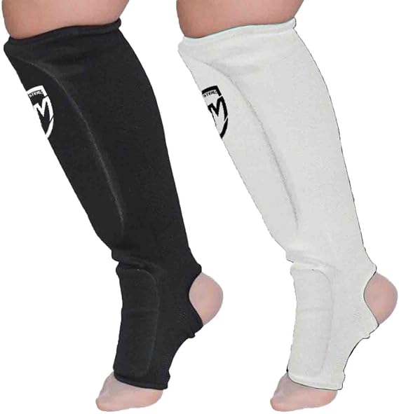 RingMaster Elastic Shin Instep Pads Leg Foot Guard Kickboxing Karate MMA Thai Martial Arts Training (Pair)