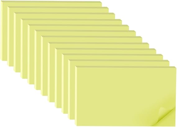 Wowivy (12 Pack) Large Sticky Notes 76 mm x 127 mm (3x5 inch), Yellow, Sticky Pads, Recyclable, Self-Stick Pads, Post on Windows Doors, Recyclable, Easy to Write on