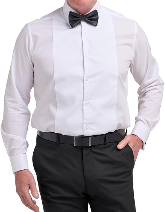 Double TWO | SLM5001 Men's White Formal Tailored Shirt | Marcella Pleated Bib Front Tuxedo Shirt with Double Cuffs