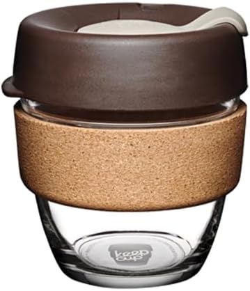 KeepCup Reusable Coffee Cup - Brew Tempered Glass and Natural Cork, S 8oz/227ml - Almond
