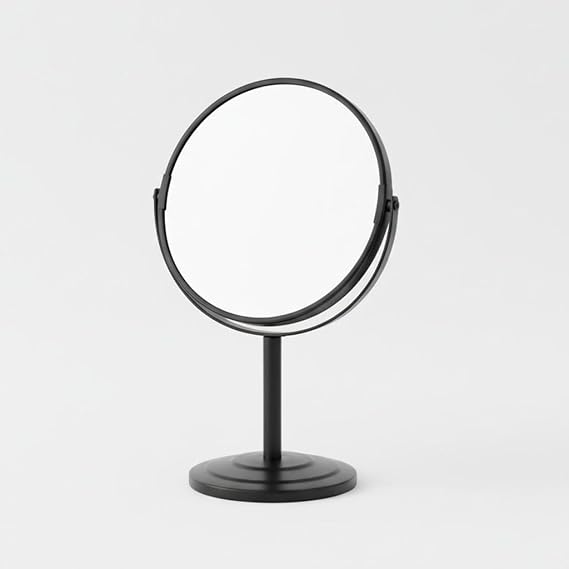 Deconox Stainless Steel Standing Double Sided Makeup and Shaving Mirror (16 cm) | 1 Side with Magnifier (5 Layers) | Oversized, Black and Silver Color Options (BLACK)