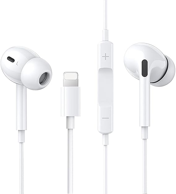 MFi Certified Lightning Earphones for iPhone, In-Ear Stereo Headphones with Microphone and Volume Control, HiFi Audio Noise Isolating Earbuds Compatible with iPhone 14/13/12/SE/11/XR/XS/X/8/7