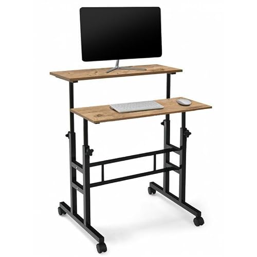 Height Adjustable Computerlaptop And Work Table - Pine 80x60 WHEEL Oval Edge