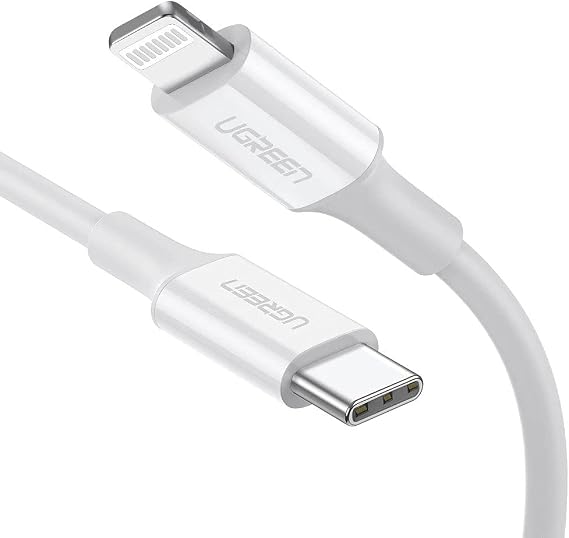 Ugreen Type-C Lightning MFi Lisanslı iPhone Hızlı Şarj Kablosu, PD Uyumlu, 1 Metre, Beyaz