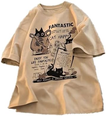 ユニセックス Y2k キャット レター プリント Tシャツ 原宿 カワイイ カジュアル オーバーサイズ Tシャツ 半袖 コットン トップス