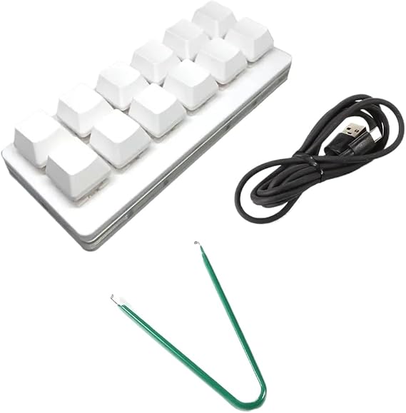 12-Key Programmable Mechanical One-Handed Keypad with Hot-Swappable Switches and USB-C Wired Connection for Gaming and Productivity(White)