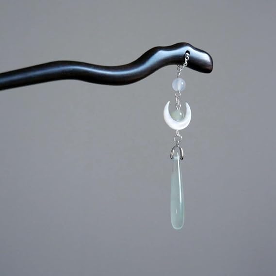 Chinese Tassel Hair Forks,Vintage Hair Sticks Hanfu Long Tassel Hair Pins Handmade Sticks Moon Pendant Hairpin Girl Accessories for Women and Girls Long Hairs