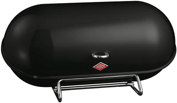 WESCO Breadboy Bread Bin with Rattle-Free Swivel Lid in Black, Powder-Coated Sheet Steel, Ventilation Holes and Sturdy Handle