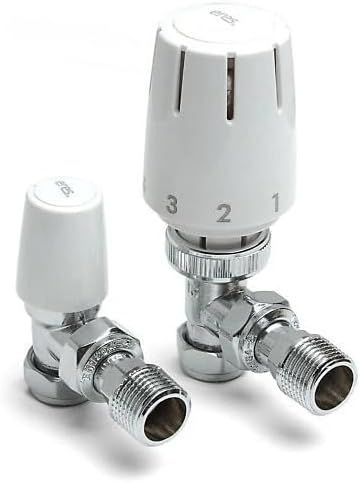 ERES Thermostatic Radiator Valve 8MM 10MM LOCKSHIELD TRV Angled Pack Set White