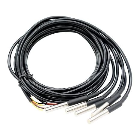 Aideepen 5 Pieces 5 m Digital Stainless Steel Temperature Sensor Waterproof Temperature Sensor Compatible with Arduino and Raspberry Pi Includes E-Book Compatible with Shelly