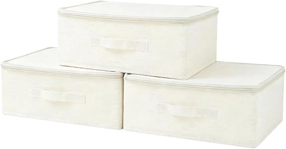 Fabric Storage Boxes with Zip Lids 3-Pack Dustproof Clothes Storage Boxes Bins for Wardrobe Bedroom Nursery,38 * 26 * 16cm