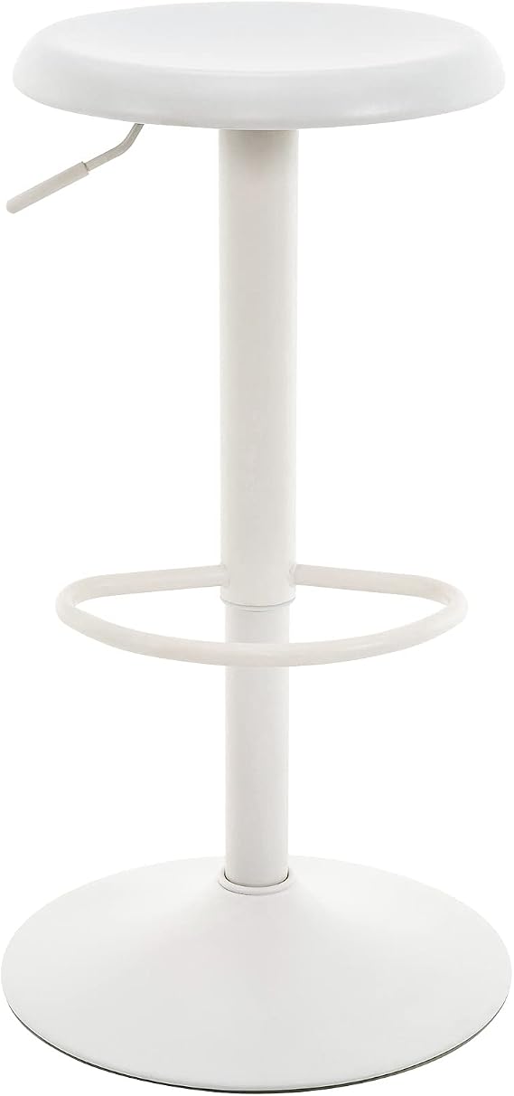 Adjustable Bar Stool, Swivel Round Metal Airlift Backless, 1 pc White