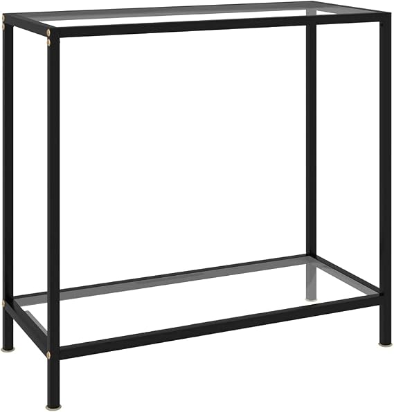 Tempered Glass Console Table 80x35x75 cm with Shelf, Transparent Side Table Made of Powder-Coated Steel for Living Room, Sturdy and Stable End Easy to Clean, Modern Furniture