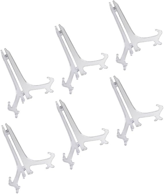 6PCS Folding Display Stands for Pictures and Dishes Plastic Easel Holder, Plate Holder Display Stand, Picture Frame Holder Stand for Photo, Decorative Plate, Tablets and Tabletop Art (4 inch)