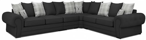 3 C 2 Corner Settee - Large Verona Left or Right Hand 6 Seater Sofa - Comfy Designer Scatter Back Cushions - Modular Dual Arm Corner Suites for Living Room Lounge Indoors Decor (Black, Right Hand)