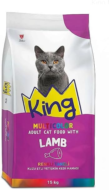 King Multicolor Renkli Taneli Kuzu Etli Yetişkin Kedi Maması 15 kg