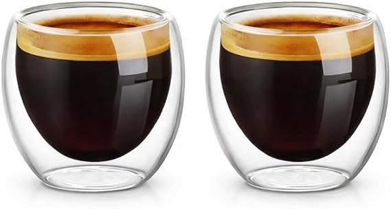 Needd Çift Katmanlı Espresso Cam Bardak Seti 2'li 80 ml | Borosilikat Cam, Isı Yalıtımlı Double Wall Tasarım | Espresso, Ristretto ve Macchiato için Şeffaf Kahve Bardağı