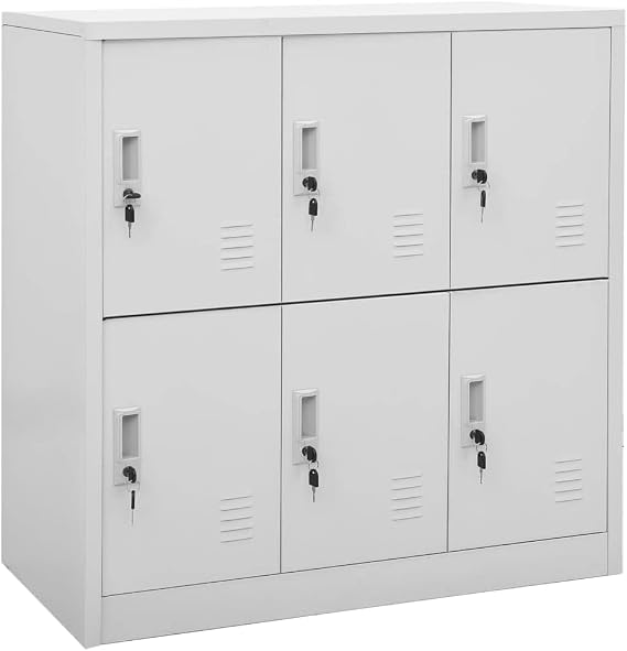 Çelik dolaplar açık gri (2 set), 6 kilitli tasarım, 90 x 45 x 92,5 cm, ev, ofis, spor salonu ve okul için dayanıklı saklama çözümü