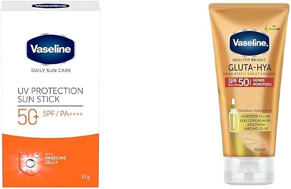 Vaseline Güneş Koruma Seti - SPF 50+ Stick 15g ve Gluta-Hya Serum Etkili Vücut Losyonu 150ml