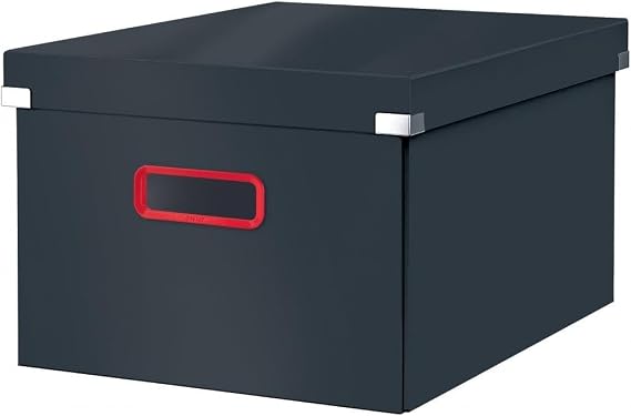 Leitz Click & Store Medium Storage Box, Foldable A4 File Box with Lid, Premium Strong Cardboard Container for Home/Office Filing, Cosy Range, Velvet Grey, 53480089