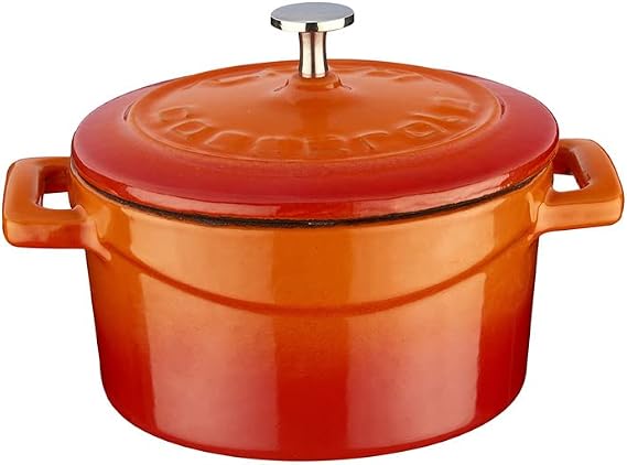Lava Metal Döküm Mini Tencere, Trendy, 10 cm, 0.35 L Hacim, Turuncu