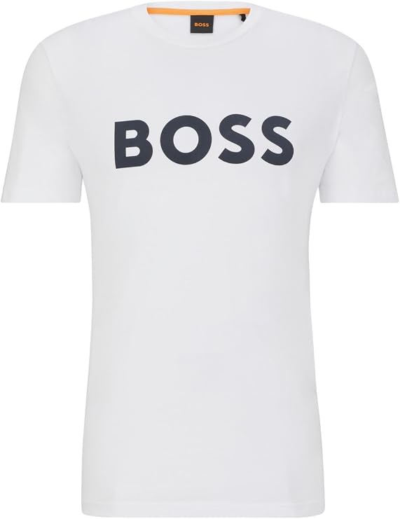 BOSS Mens Thinking 1 Cotton-Jersey T-Shirt with Rubber-Print Logo