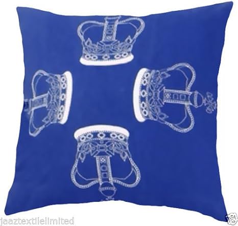 100% Cotton Blue & White Crowns Cushion Covers Size 18" x 18" Buy Single OR Sets (Single Unit (One Piece))