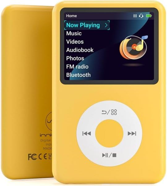 Innioasis Y1 MP3 Player – Bluetooth, Video Player, Audiobooks, FM Radio and Wheel Touch Control (Yellow, 128GB)