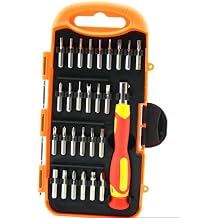 28 Parça Saatçi Telefon Bits Tornavida Seti, 27 Parça Uç ve 1 Tornavida Sapı, Turuncu Taşıma Kutusu ile