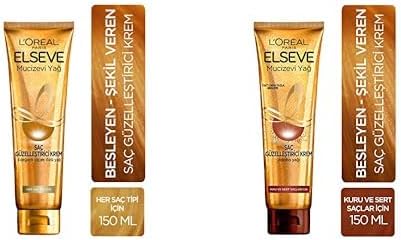 L'Oréal Paris Elseve Mucizevi Yağ Saç Güzelleştirici Krem (150 ml) - Her Saç Tipi İçin + L'Oréal Paris Elseve Mucizevi Yağ Saç Güzelleştirici Krem (150 ml) - Kuru ve Sert Saçlar İçin