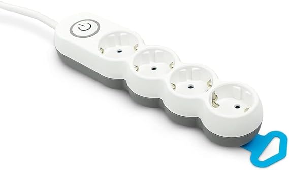Garza Power – 4-Way Power Strip with Switch, Flat Plug, Multiple Thief 1.4 Metres, Child Protection, White, Range Design
