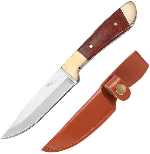 Valkyrie Paslanmaz Çelik Kamp Bıçağı | 16 cm Outdoor Av Bıçağı Deri Kılıflı Kompakt Bıçak Kahve