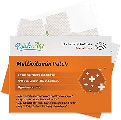 Patch Aid Multivitamin Plus - 30 Daily Topical Patches. 100% Natural & Vegan. Allergy & Filler Free. High Absorption and More bioavailable. Suitable for Sensitive stomachs & bariatric.