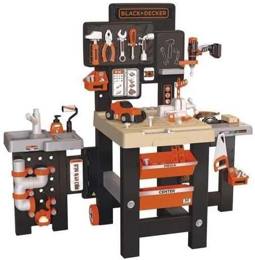 Smoby Black and Decker Kids Mega Centre Workbench with 95+ Accessories Pretend play toy workbench with tools